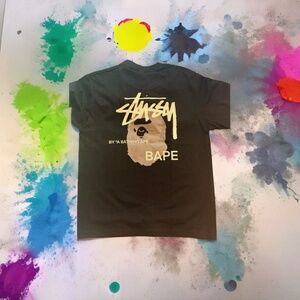 Bape x Stussy Men's T-Shirt Size M black
